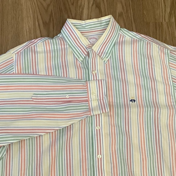 Brooks Brothers Non Iron Button Down Shirt Men's L Multicolored Cotton Striped - Picture 1 of 10